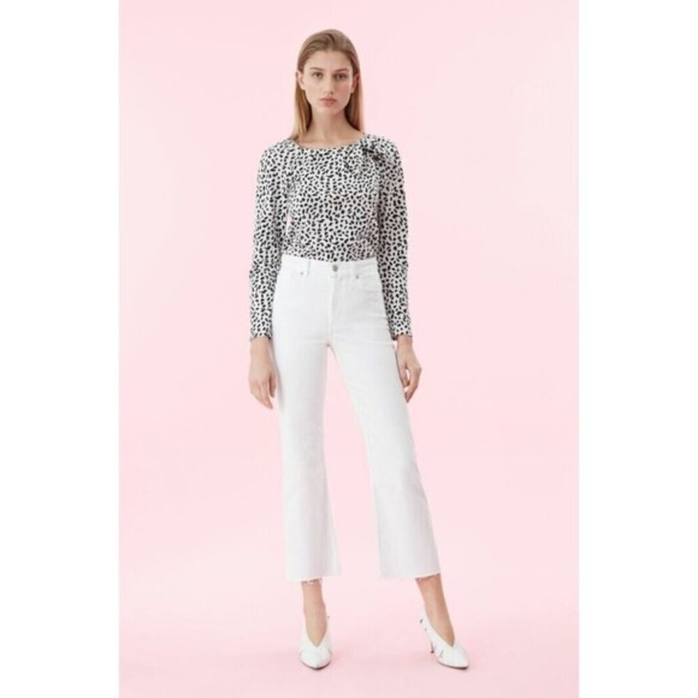 La Vie Rebecca Taylor Ines Kick Boot White High Rise Crop Jeans Sz 26 New $295